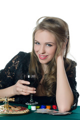 The beautiful girl with wine glass