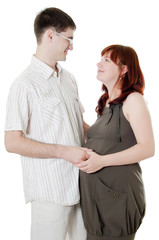 happy pregnant couple isolated on white