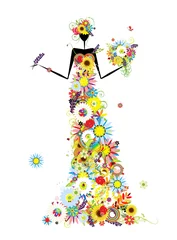 Tuinposter Bloemenvrouw met zomerboeket voor uw ontwerp © Kudryashka