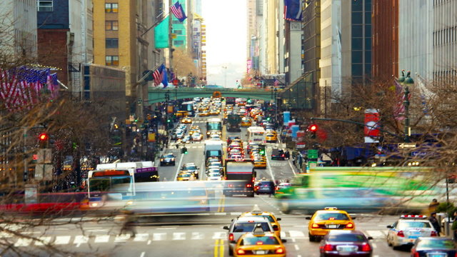 New York City with busy traffic along 42nd street time lapse