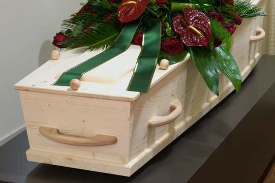 Coffin in morgue