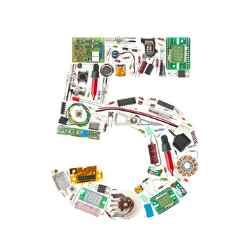 Number "5" made of electronic components