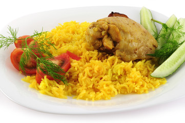 Куриное бёдрышко с рисом и овощами