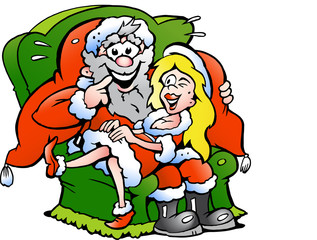 Hand-drawn Vector illustration of an Santa Claus and a girl
