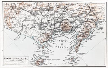 Fototapeta na wymiar Vintage mapa okolicy Neapolu pod koniec 19 wieku