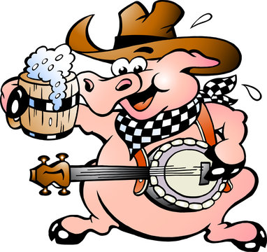 Hand-drawn Vector illustration of an pig playing banjo