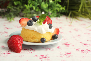 Cake and fruits