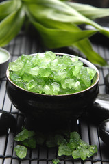 bowl of herbal bath-salt-green spa