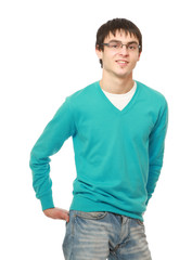 Fototapeta premium Portrait of happy smiling young man wearing glasses