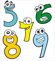 Caricaturas de números  felices desde el número cinco al nueve