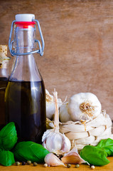 olive oil, garlic and basil