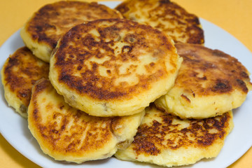 Sweet cheese pancakes on a plate