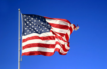 Fototapeta premium USA American flag against blue sky