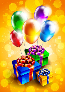 Background with balloons and gift boxes