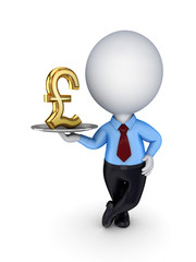 3d small person with golden dollar sign on a dish.