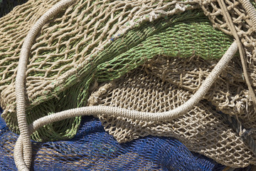 Stack of fishingnets and ropes