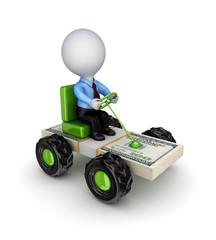 Fototapeta premium Stylized small car made of dollars.