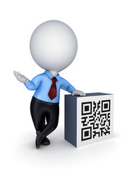 3d samll person and QR code.