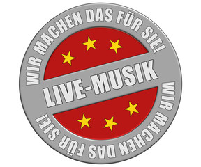 Schild graurot rund rt wmdfs LIVE-MUSIK