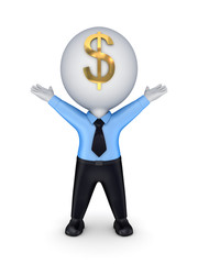 Happy small person with a dollar sign on a face.