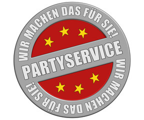 Schild graurot rund rt wmdfs PARTYSERVICE