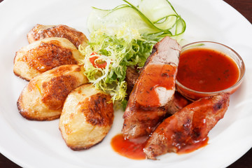 grilled meat with vegetables