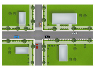 Image collection top views of road and traffic in city