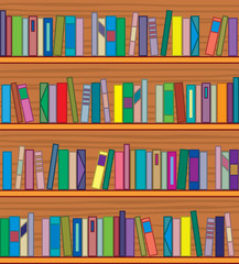 vector wooden bookshelf with books