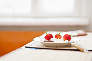 cottage cheese, chocolate and strawberries