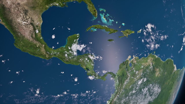 Earth 3d view from space. Central America and Caribbean Sea