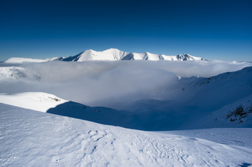Fototapeta na wymiar Biała zimowa sceneria niebieski