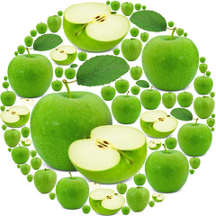 Green apples forming circle isolated on white