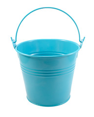 Blue metal bucket with handle isolated on the white