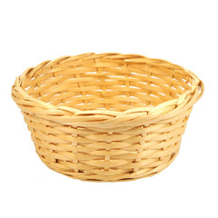 Round woven straw basket isolated on the white