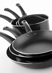 cooking pot and frying pan - obrazy, fototapety, plakaty