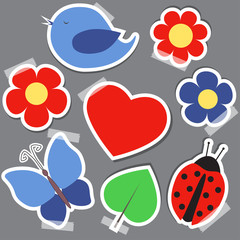 Set of elements for scrapbook with tape