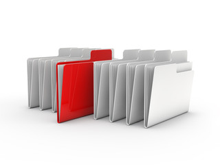 3d illustration of folder icons row with one selected