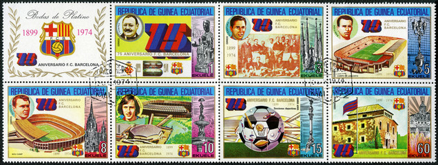 EQUATORIAL GUINEA - 1974: shows Barcelona Soccer Team