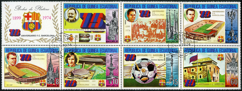 EQUATORIAL GUINEA - 1974: Shows Barcelona Soccer Team