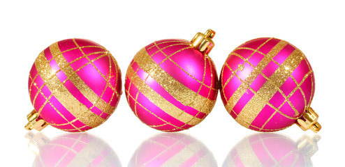 beautiful pink Christmas balls isolated on white