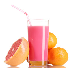 Grapefruit juice and fresh grapefruit isolated on white