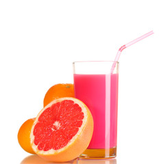 Grapefruit juice and fresh grapefruit isolated on white
