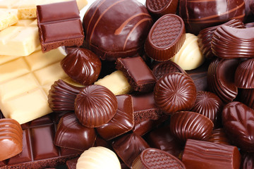 Many different chocolate candy closeup