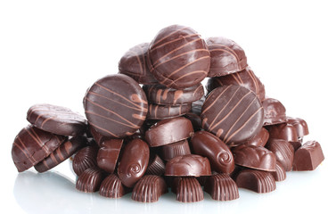 Many different chocolate candy isolated on white