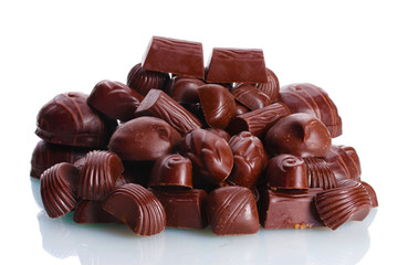 Many different chocolate candy isolated on white
