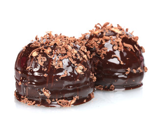 Сhocolate cookie poured chocolate with chocolate shavings
