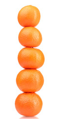 Ripe tasty tangerines with leaves isolated on white
