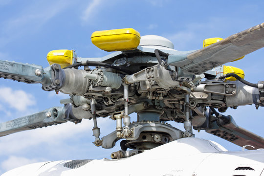 Swashplate (helicopter), detail, against the blue sky
