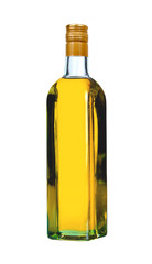 bottle of vodka with pepper isolated on white