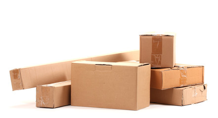 Brown cardboard boxes isolated on white